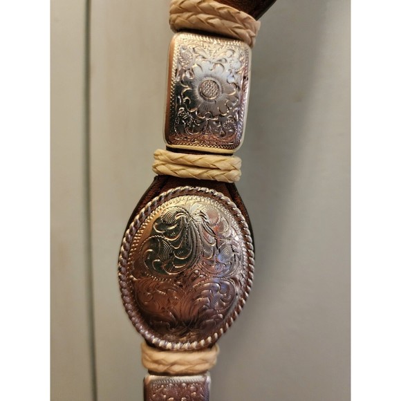 Vtg Justin Cowgirl Silver Concho Brown Leather Belt Size 40 726BD 726 BD Western main image 11